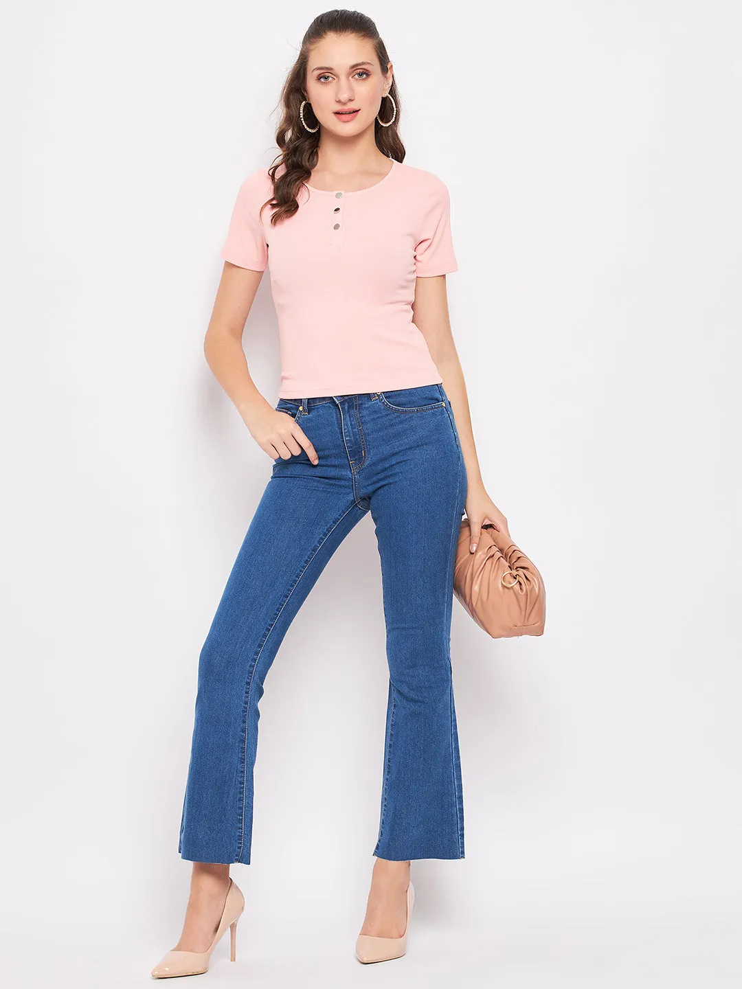 Madame Solid Dusty Pink Round Neck Top