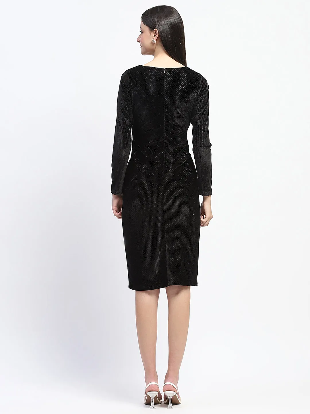 Madame Square Neck Buttoned Black Bodycon Dress