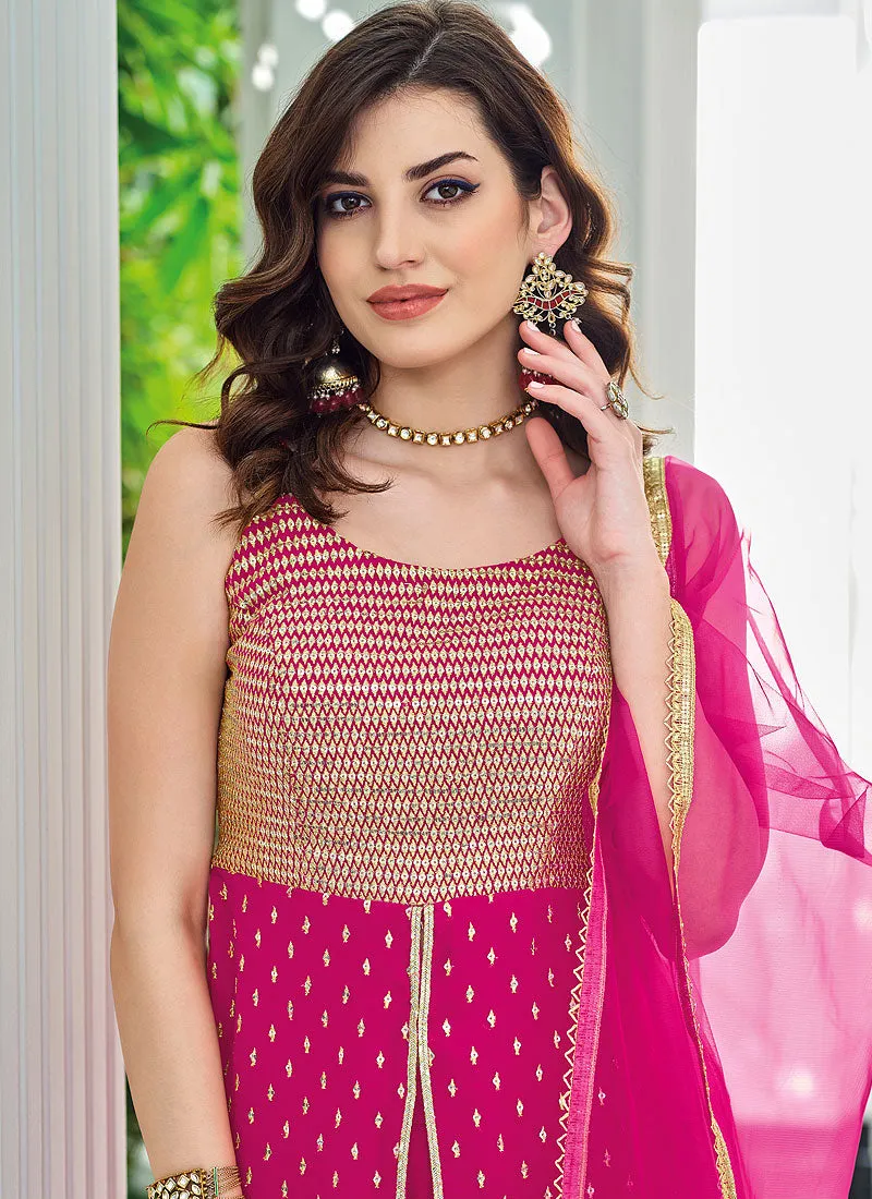 Magenta Heavy Embroidered Stylish Gharara Suit