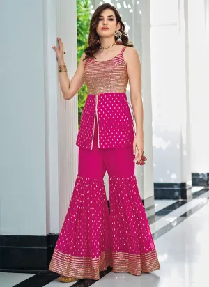 Magenta Heavy Embroidered Stylish Gharara Suit