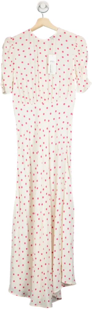 M&S Ivory/Pink Polka Dot Maxi Dress UK 8