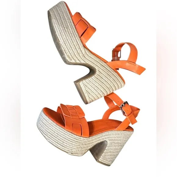 Marc Fisher Viga Espadrille Orange Platform Sandal Size 8