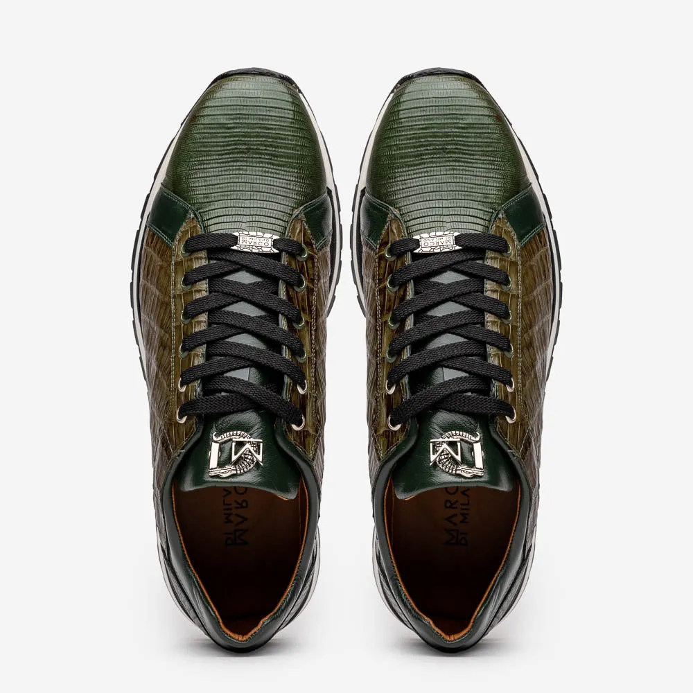 Marco Di Milano Portici Green Men's Exotic Lizard / Crocodile Casual Sneakers