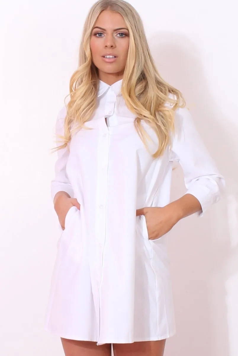 Mina White Button Front Shirt Dress