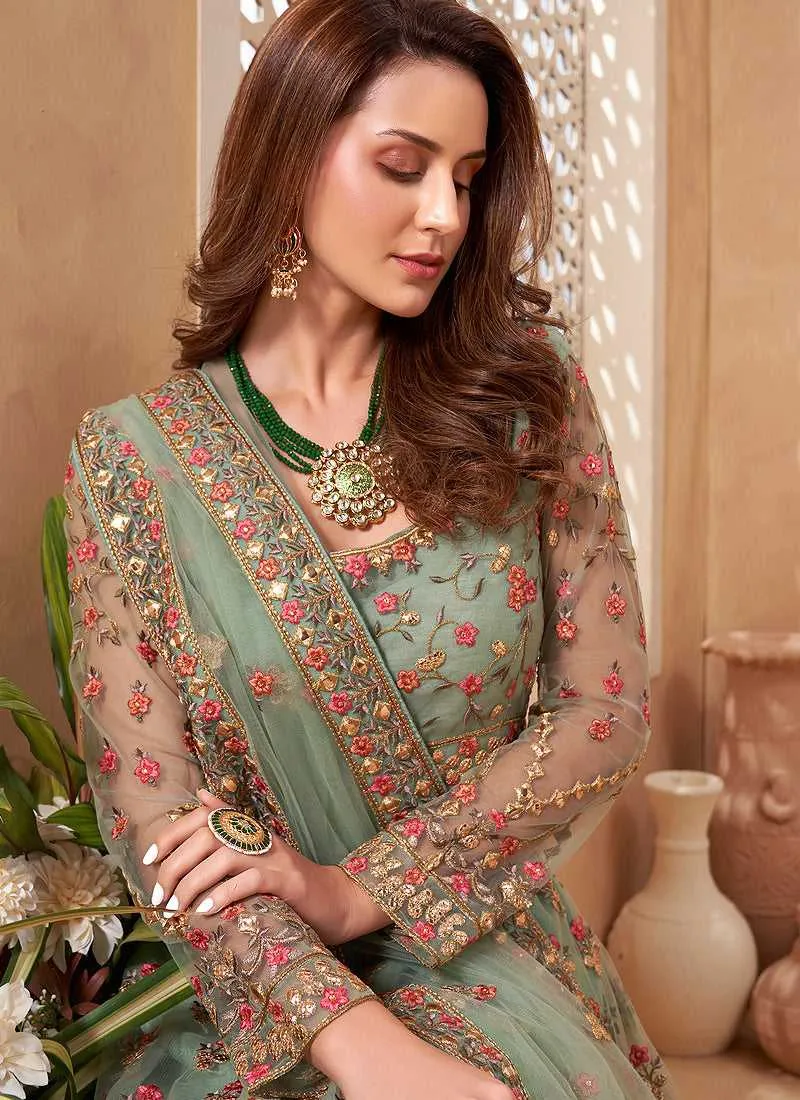 Mint Green Heavy Floral Embroidered Stylish Lehenga Choli