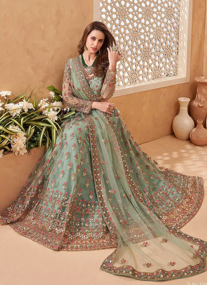 Mint Green Heavy Floral Embroidered Stylish Lehenga Choli