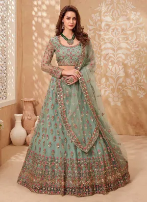 Mint Green Heavy Floral Embroidered Stylish Lehenga Choli