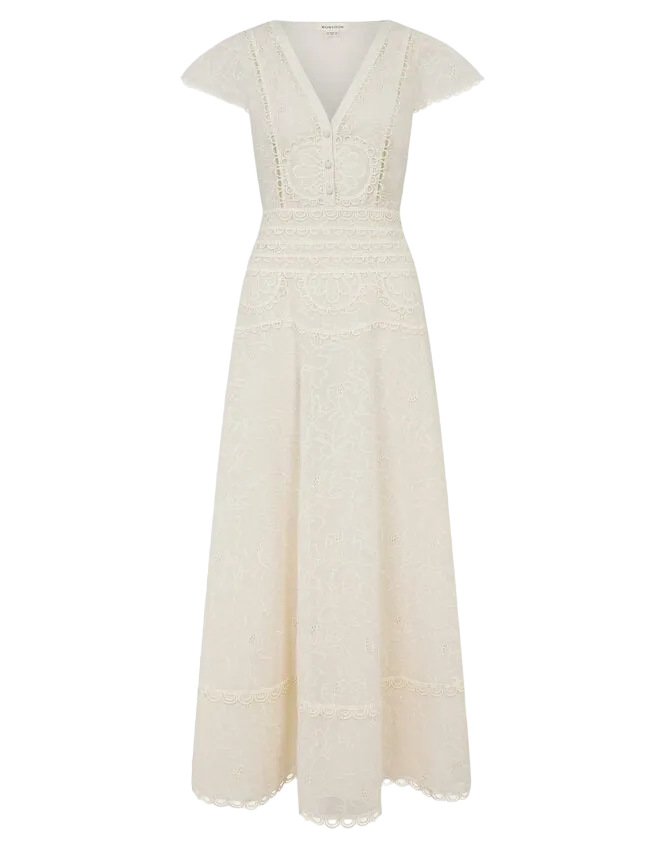 Monsoon Cream Lace Midi Dress UK 12