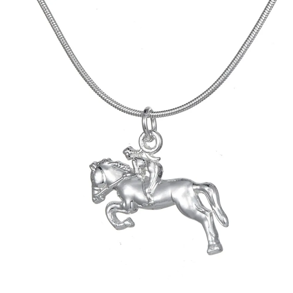 my shape Equestrian Jewelry Silver Plated Horse Racing Jockey PendantNecklace Jewelry Gift for Cowgirl  and Horse Lovers