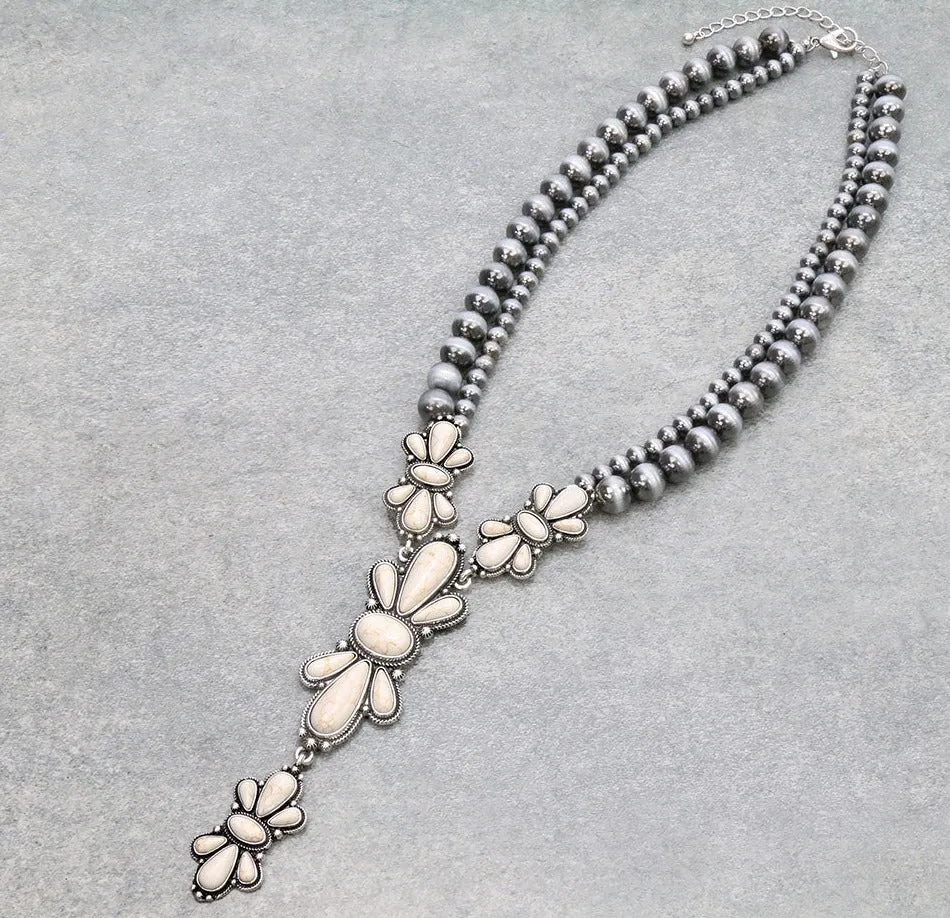 Navajo Style Pearl with Concho Stone Necklace