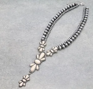 Navajo Style Pearl with Concho Stone Necklace