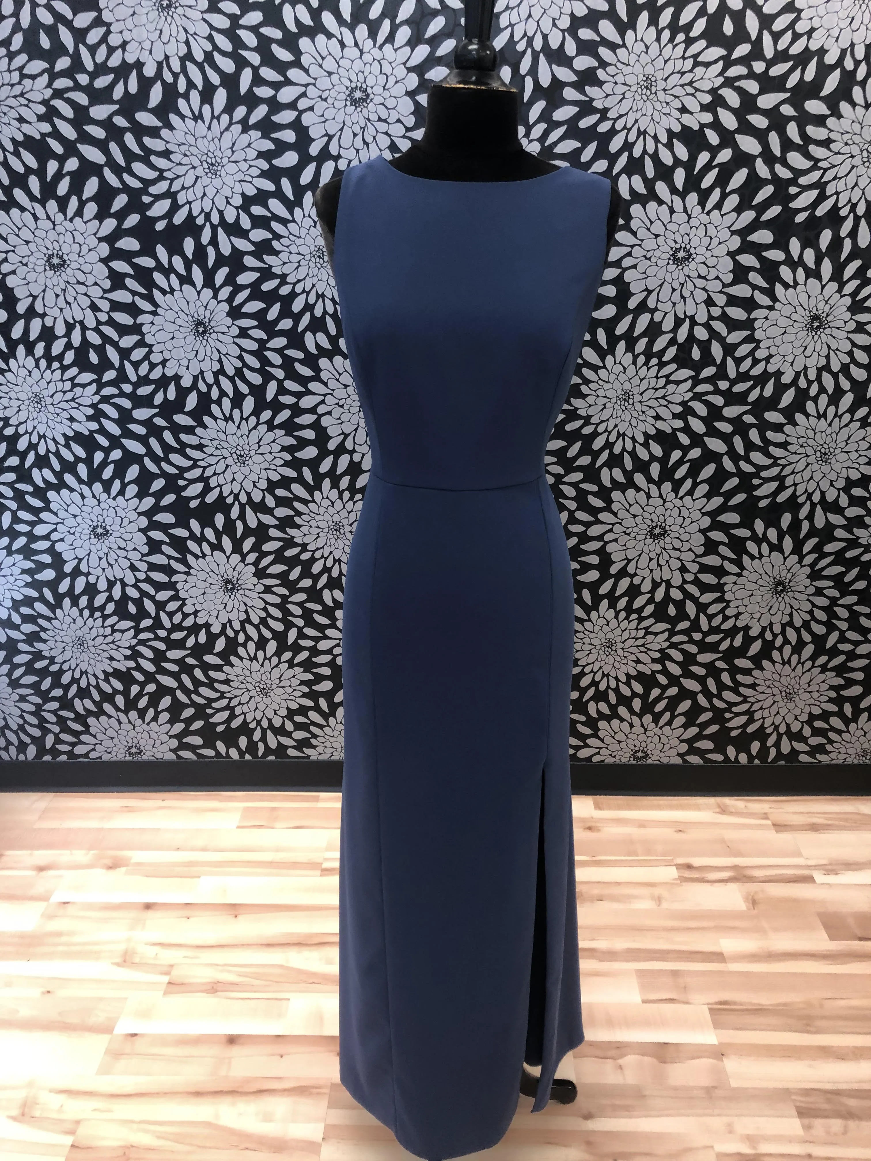 Navy Crepe and Chiffon Gown