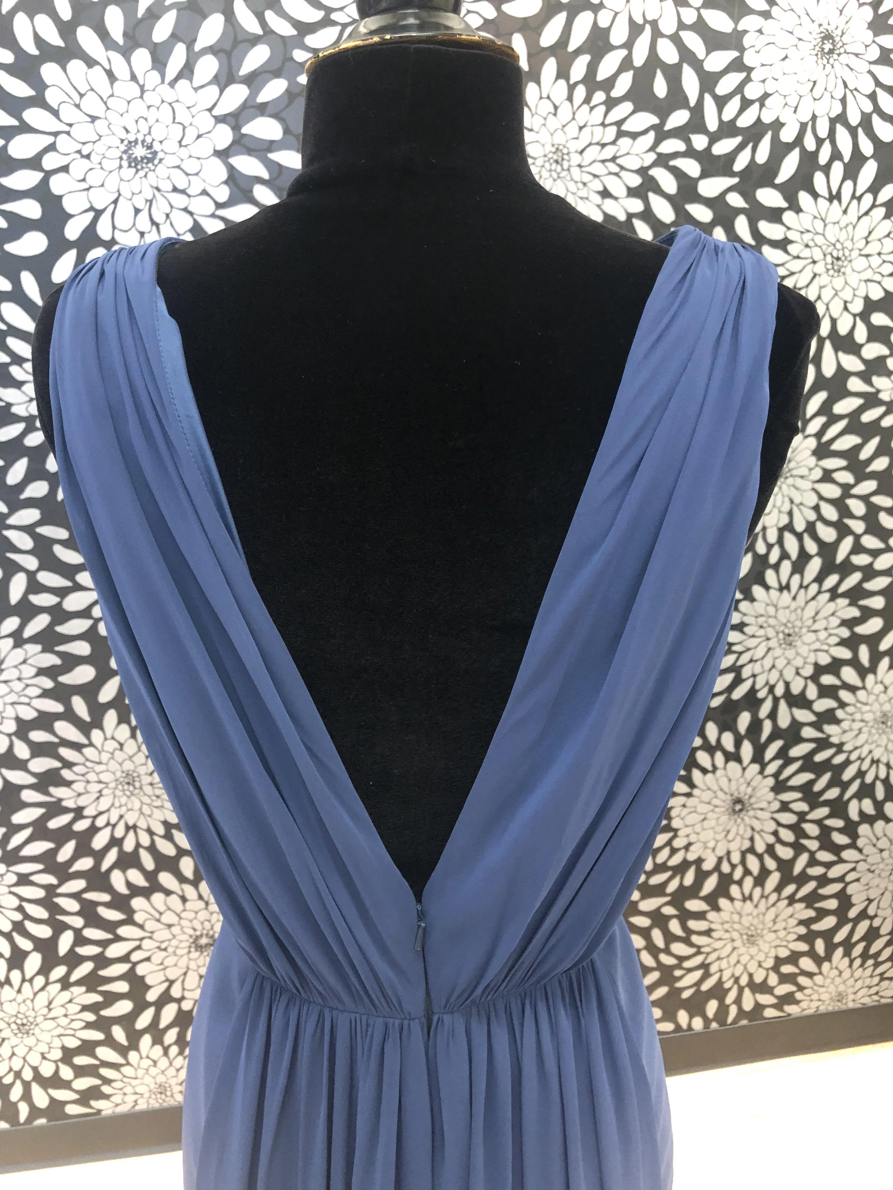 Navy Crepe and Chiffon Gown