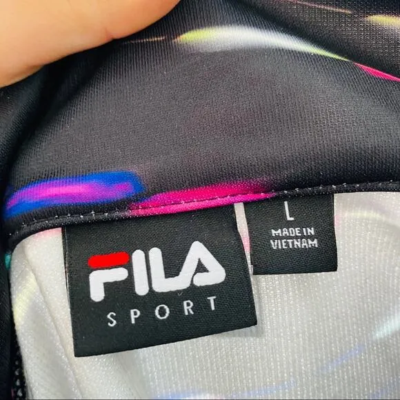 NEW FILA SPORT Black Pink Purple Neon Stripe Jacket Wind Breaker Pullover Zip L