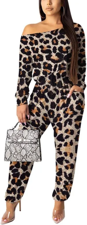 New Women Casual Summer Jumpsuit - Leopard One Piece Romper Wide Leg Pantsuit Set Playsuit Sz XL! Retails $51 