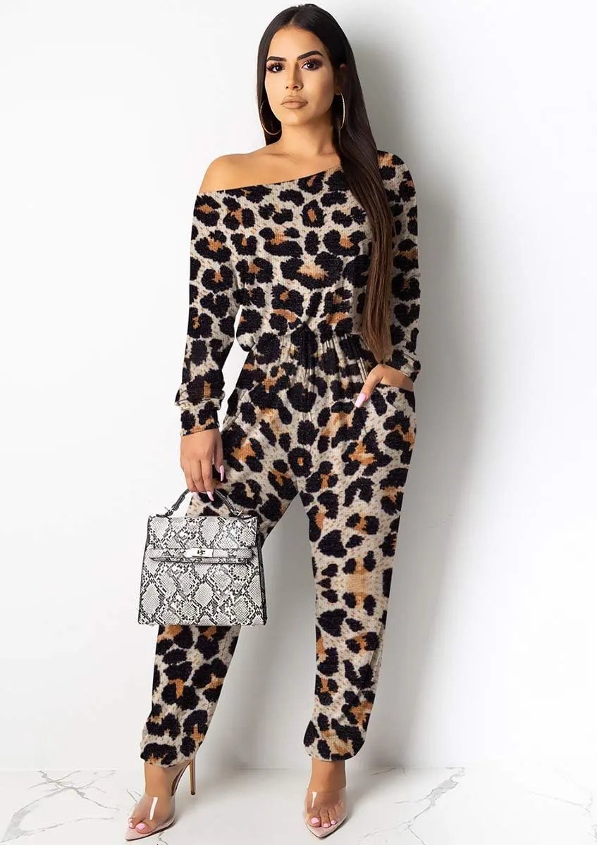 New Women Casual Summer Jumpsuit - Leopard One Piece Romper Wide Leg Pantsuit Set Playsuit Sz XL! Retails $51 
