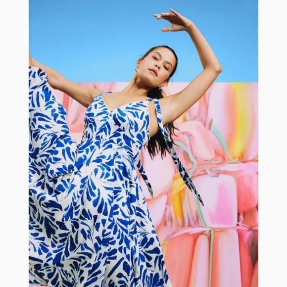NWT ALEXIS for Target Botanical Blue Tie Strap Asymmetrical Hem Dress - Size XXS