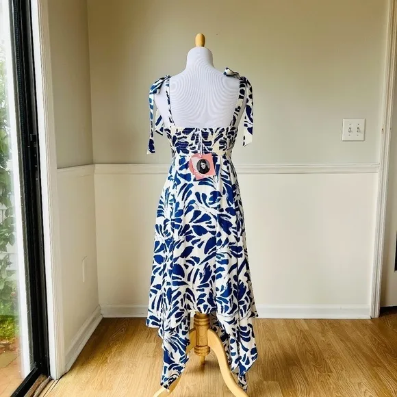 NWT ALEXIS for Target Botanical Blue Tie Strap Asymmetrical Hem Dress - Size XXS