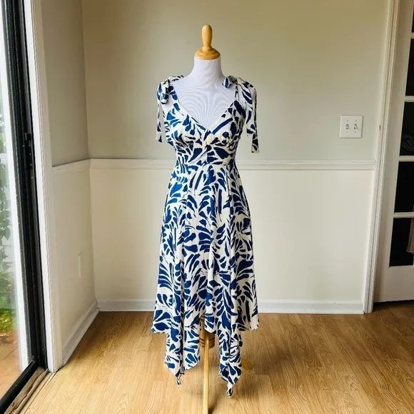 NWT ALEXIS for Target Botanical Blue Tie Strap Asymmetrical Hem Dress - Size XXS