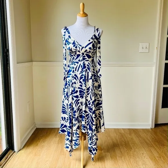 NWT ALEXIS for Target Botanical Blue Tie Strap Asymmetrical Hem Dress - Size XXS
