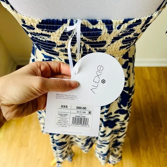 NWT ALEXIS for Target Botanical Blue Tie Strap Asymmetrical Hem Dress - Size XXS