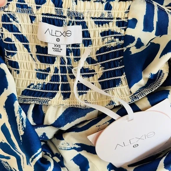 NWT ALEXIS for Target Botanical Blue Tie Strap Asymmetrical Hem Dress - Size XXS