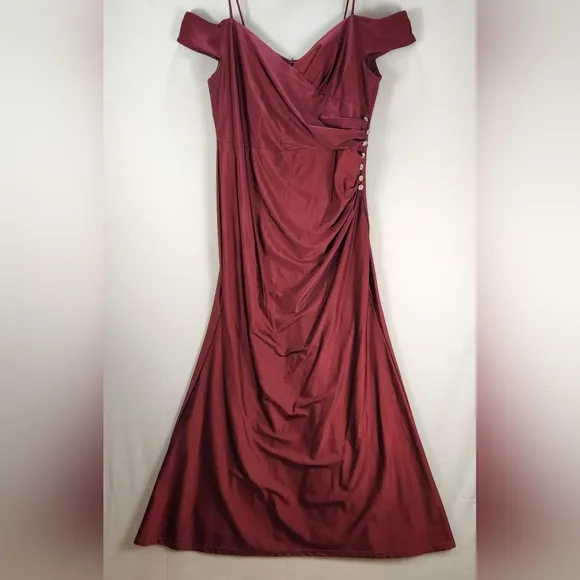 Oleg Cassini Elegant Burgundy Off-Shoulder Women's  Dress Size 16W