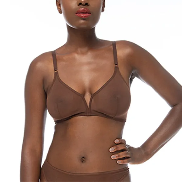 Ownbrown: Plunge V Wire Mesh Bra - Yemoya