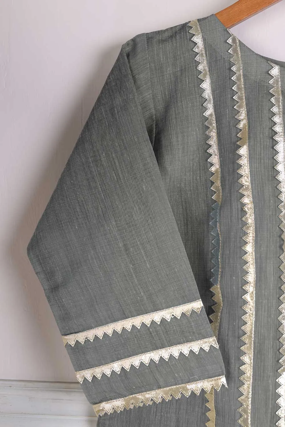 Paper Cotton Gotta Work Stitched Kurti - Bloodstone (T20-044B-Grey)