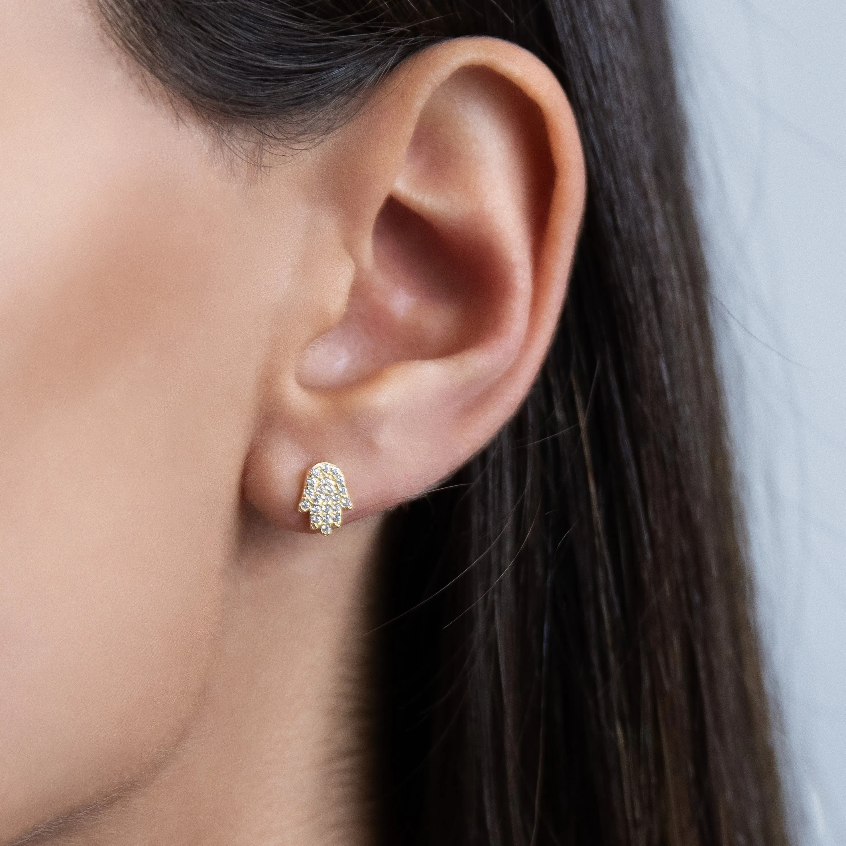 Pavé Mini Hamsa Stud Earring