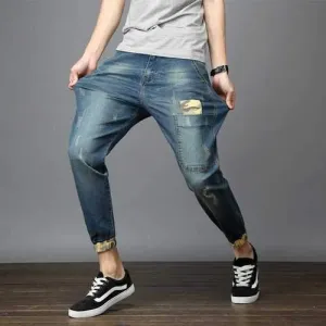 Plus Size High Elastic Camo Patchwork Harem Jeans