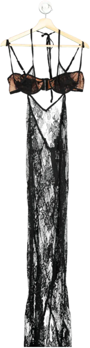 PrettyLittleThing Black Sheer Contrast Lace Cut Out Detail Maxi Dress UK 10