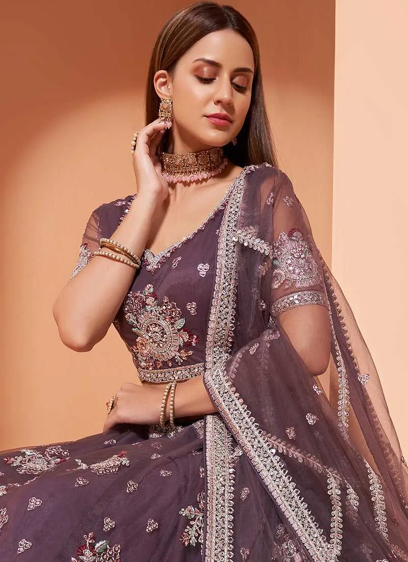 Purple Heavy Floral Embroidered Stylish Lehenga Choli