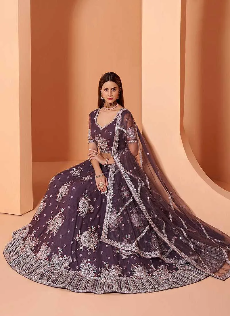 Purple Heavy Floral Embroidered Stylish Lehenga Choli