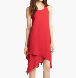 Red Free Flow Handkerchief Hem Shift Dress