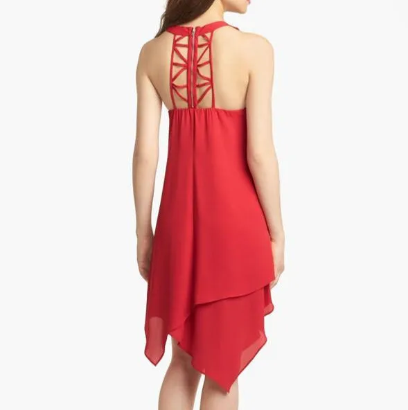 Red Free Flow Handkerchief Hem Shift Dress