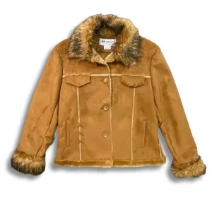 Regent Park RP Sport Faux Suede &amp; Fur Cognac Retro Western Whipstitch Jacket LG