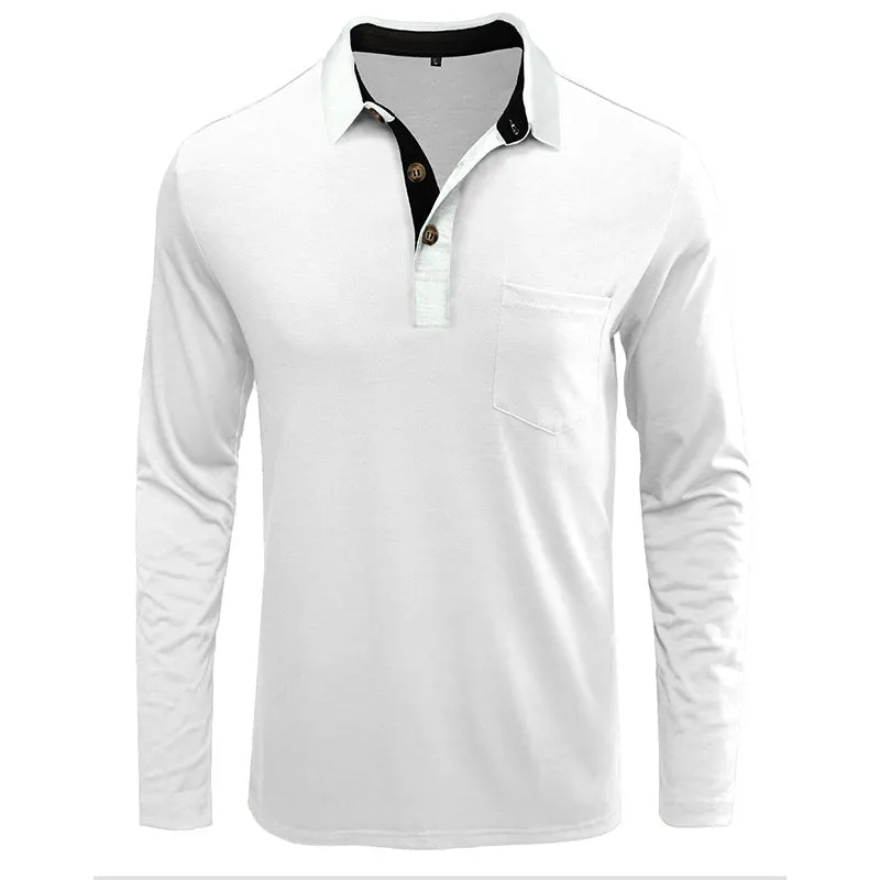 RETRO BUTTON ACTIVE LONG SLEEVE POCKET POLO SHIRT
