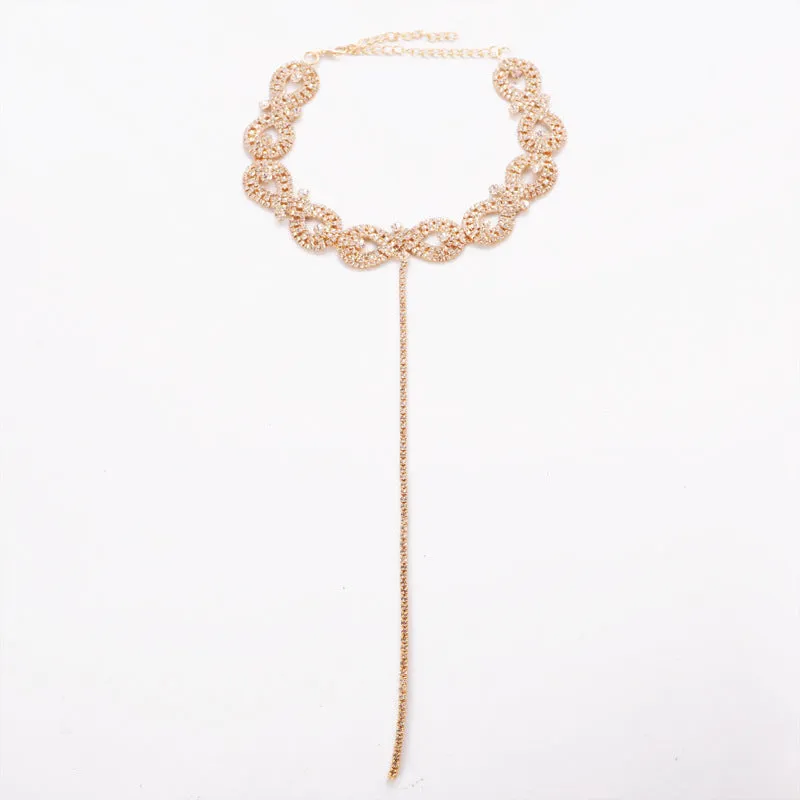 Rhinestone Decoration Choker Tassel Design Necklace