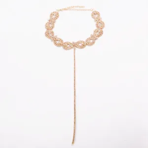 Rhinestone Decoration Choker Tassel Design Necklace