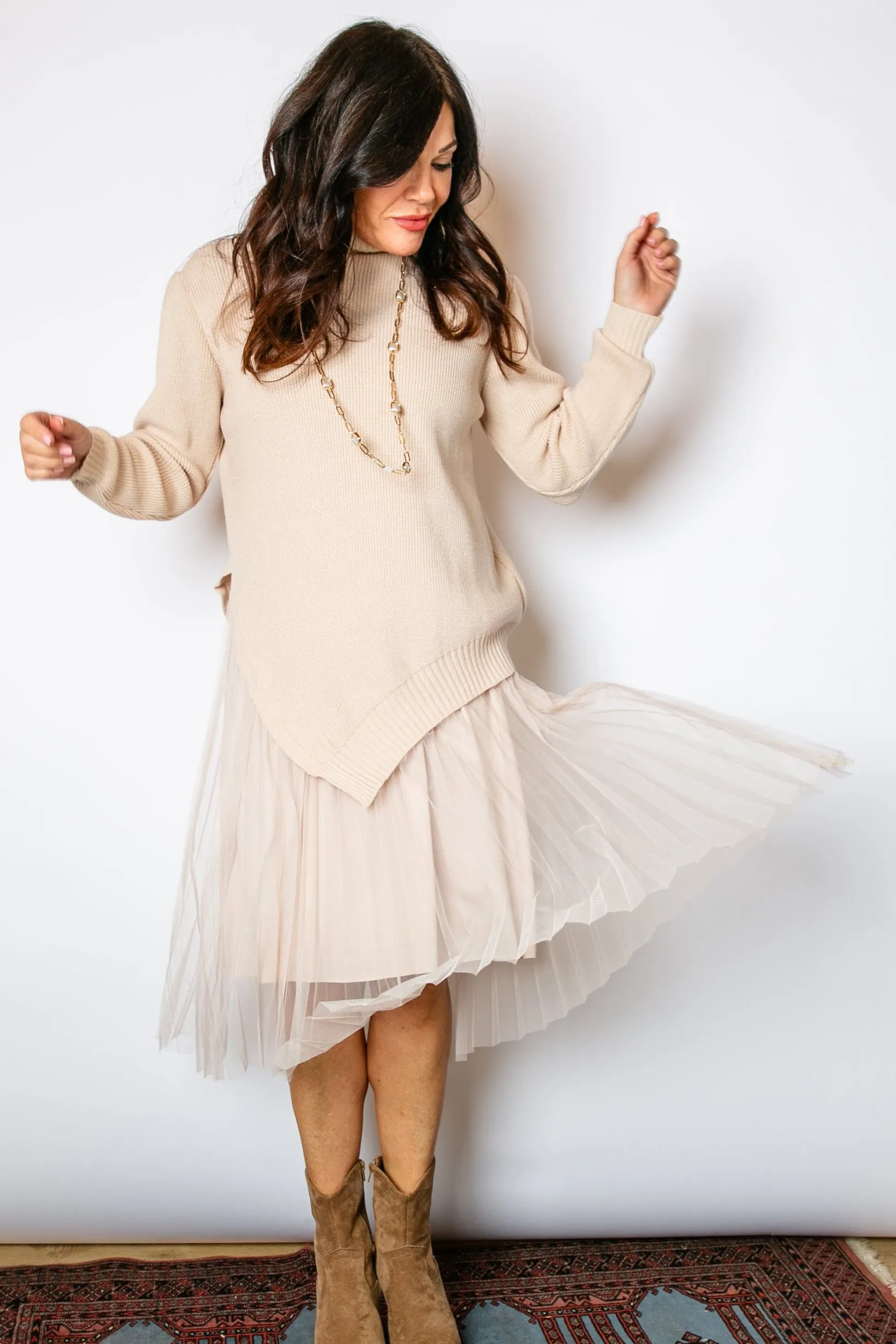 Roll Neck Layered Jumper Dress