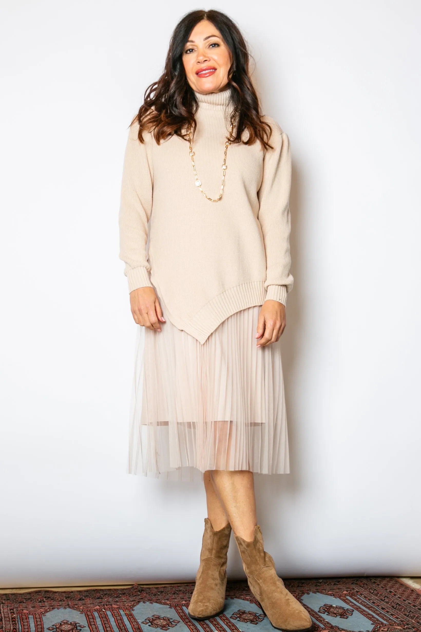 Roll Neck Layered Jumper Dress
