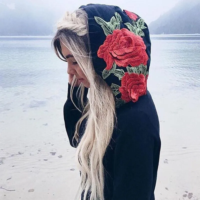 Rose Embroidery Hoodie