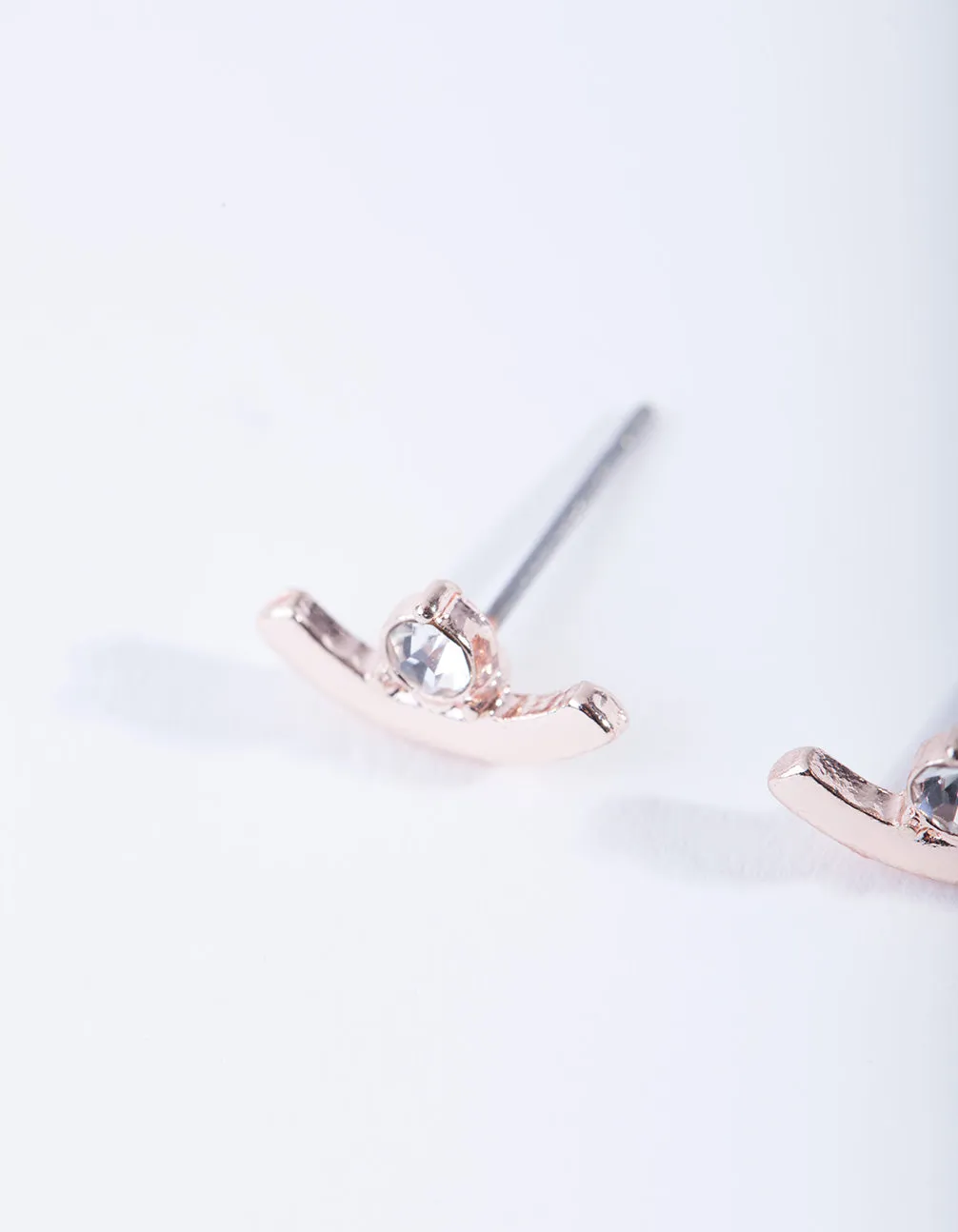 Rose Gold Curved Diamante Stud Earrings