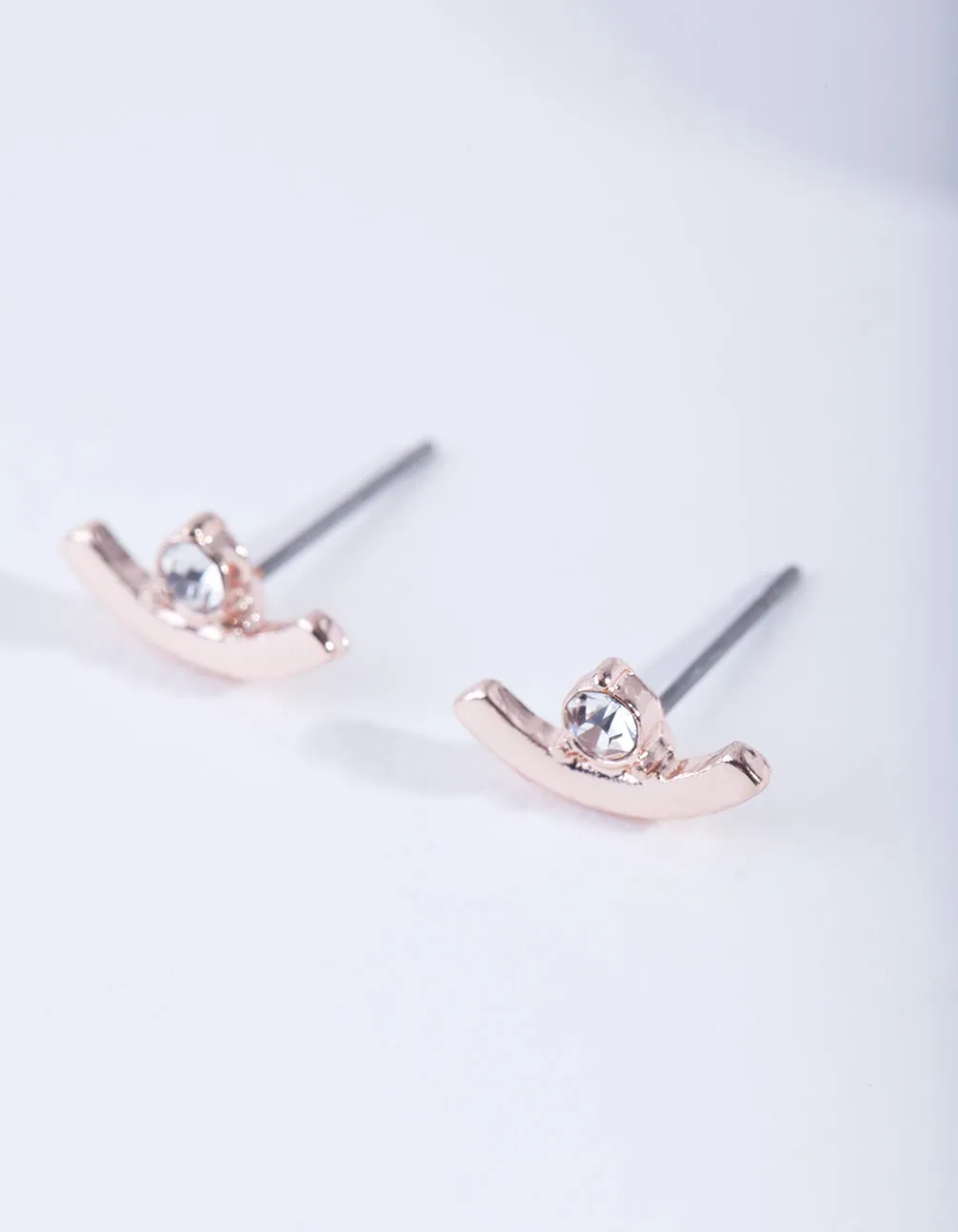 Rose Gold Curved Diamante Stud Earrings
