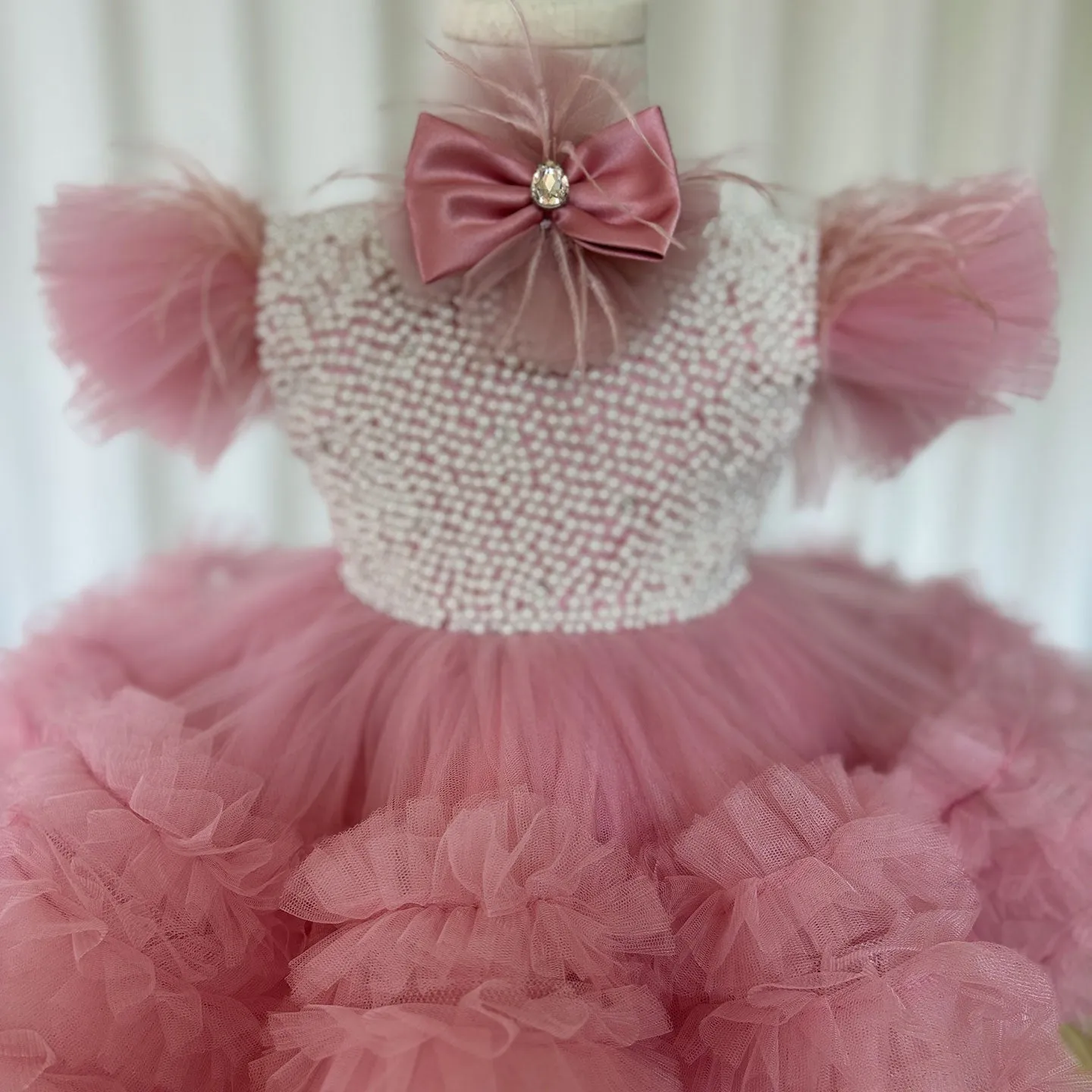 Roycebridal Elegant Pink Pearls Flower Girl Dress Princess Baby Kids Wedding Birthday First Communion Party Gown 2025 J321