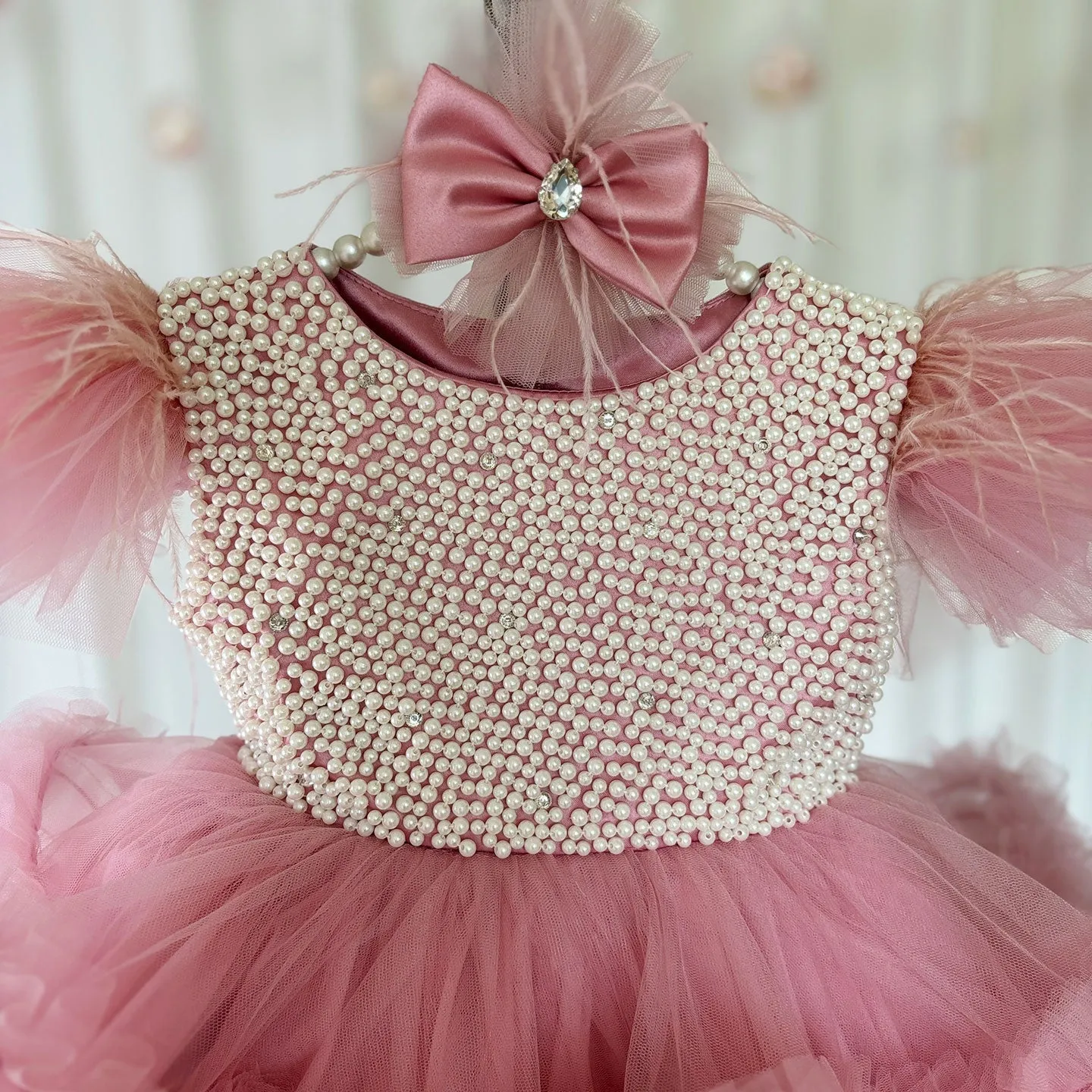 Roycebridal Elegant Pink Pearls Flower Girl Dress Princess Baby Kids Wedding Birthday First Communion Party Gown 2025 J321