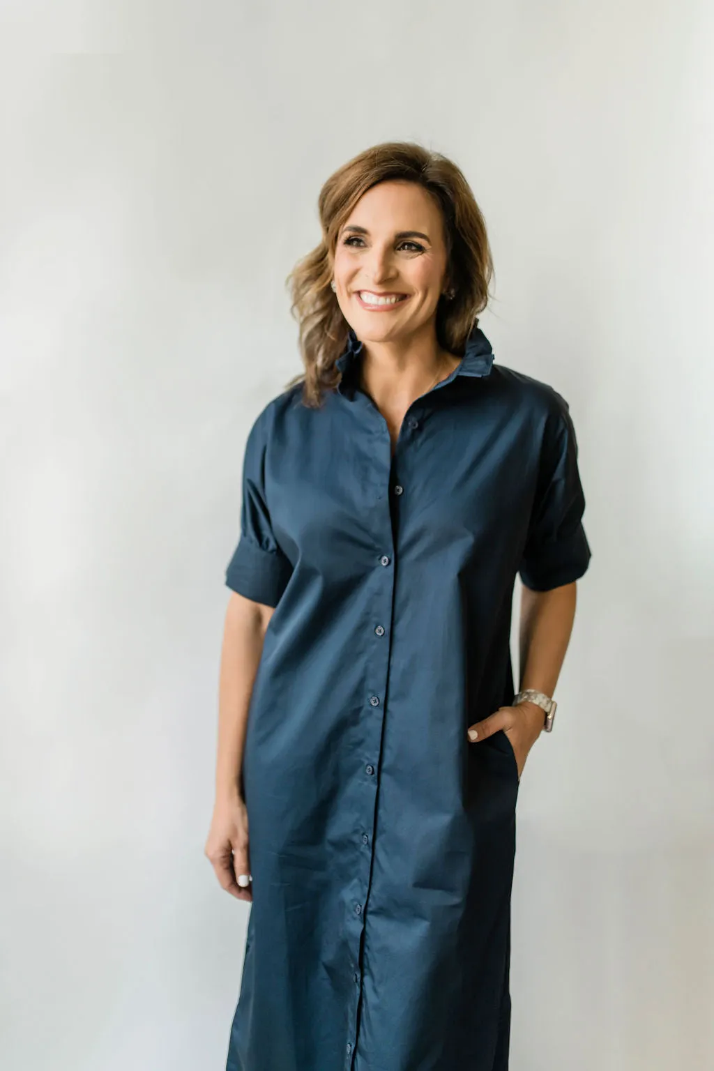 Ruffle Shirt Dress Navy