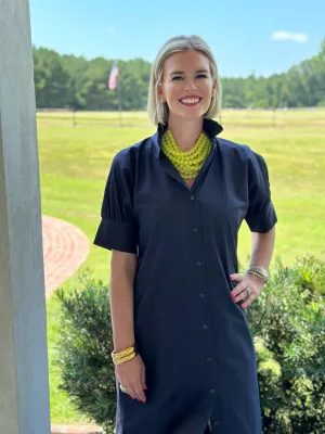 Ruffle Shirt Dress Navy