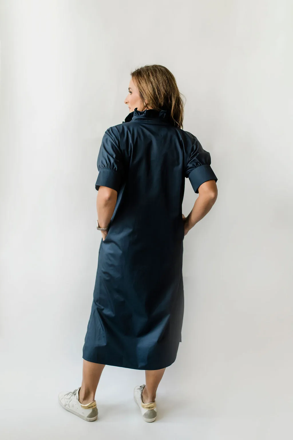 Ruffle Shirt Dress Navy